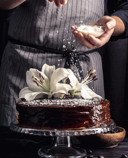 front-view-delicious-cake-with-lily